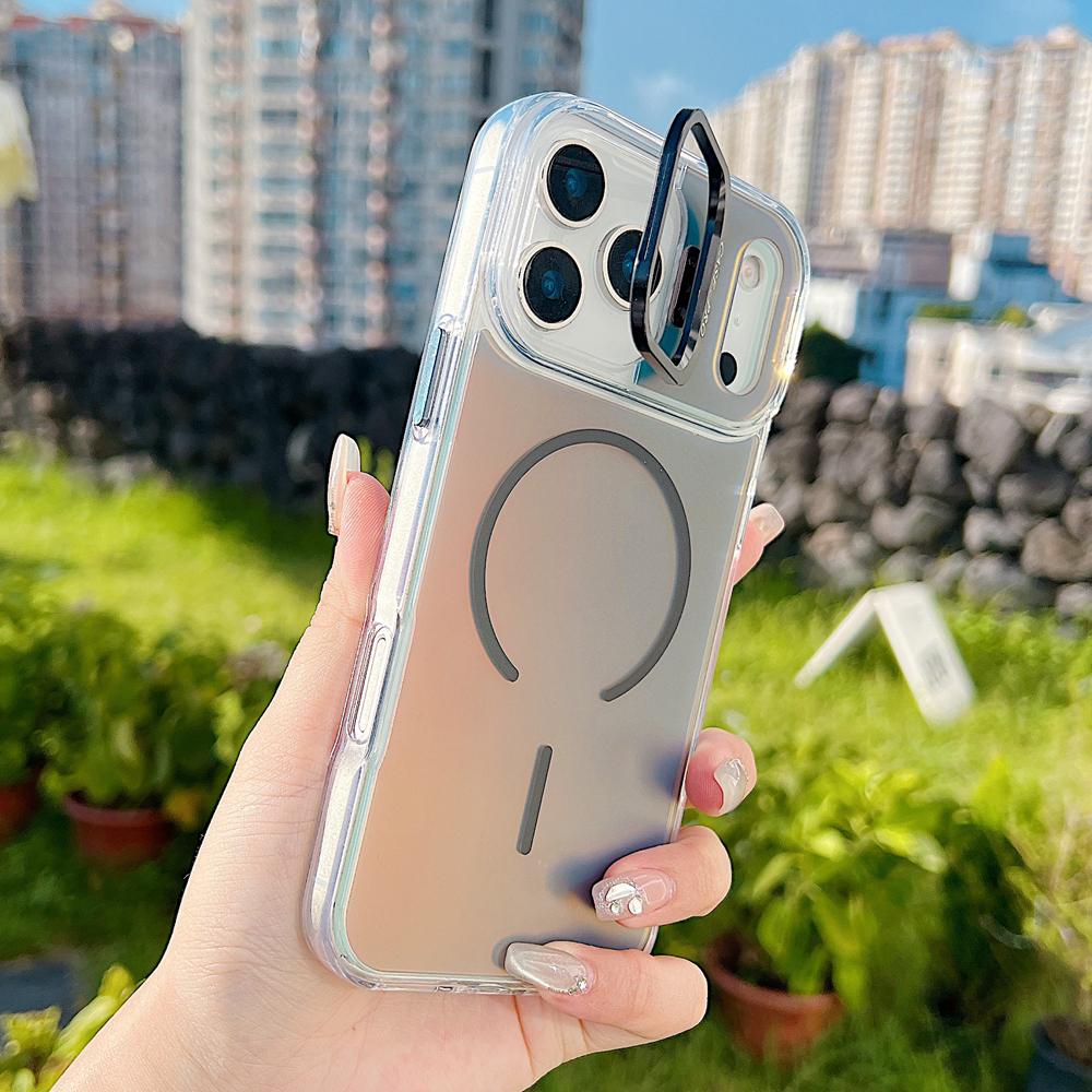 KEYSION Colorful Gradient Magnetic Lens Stand Case for iPhone 17 Pro Max for MagSafe TPU+PC Shockproof Cover for iPhone 17 Pro