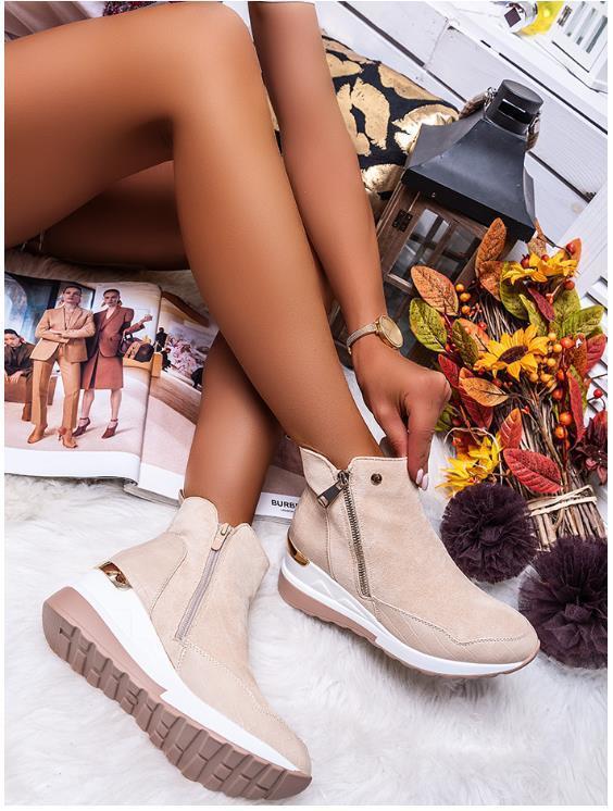 Brown Women's Wedge Heel Winter Boots with Thick Soles and Side Zipper