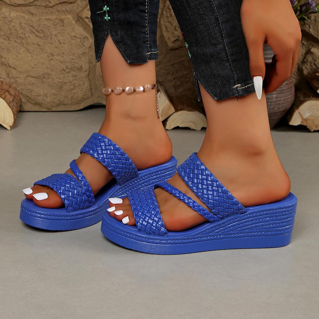Sandalias de cuña para mujer Verano Mujer Slip on Tacón alto Moda Zapatos de mujer Cómodos Flor Exterior Sandalias de plataforma