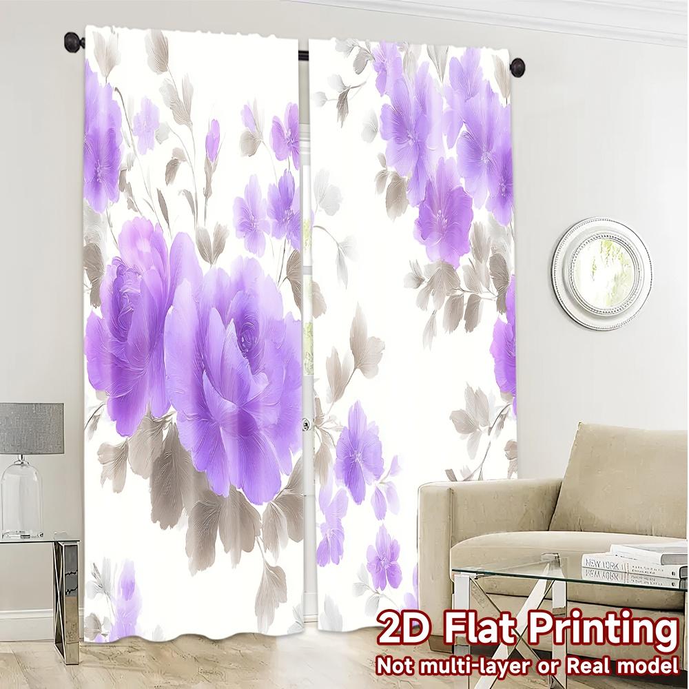 2D FLAT PRINTING 2pcs Curtains (Without Rod) Floral Rose Bouquet Design Holiday Ramadan Printed Curtains Yarn Curtains Gifts Use