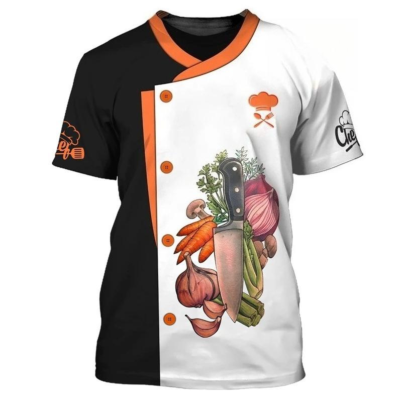 Kockens Arbets-T-shirt Herr 3D-tryckt T-shirt Kortärmad Rundhalsad Pullover Avslappnad Topp Kockuniform