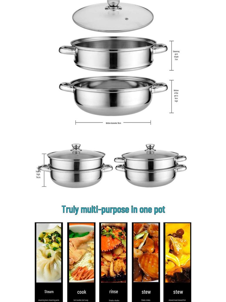 28cm Edelstahl Doppelschicht Dampfgarer mit Verdicktem Suppen- und Fischdämpfer und Einzelschicht Hot Pot - Werbegeschenk
