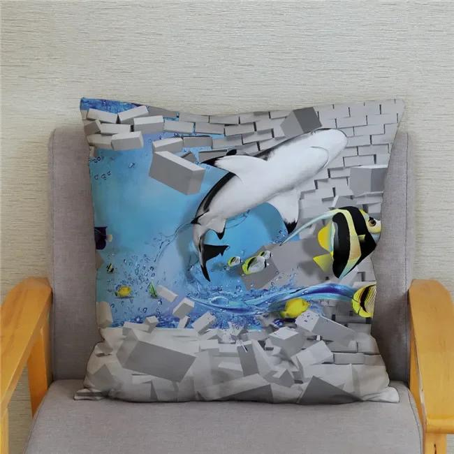 Cushion Cover Ocean Dolphin Pattern Underwater World Print Pillow Kids Sofa Home Decor