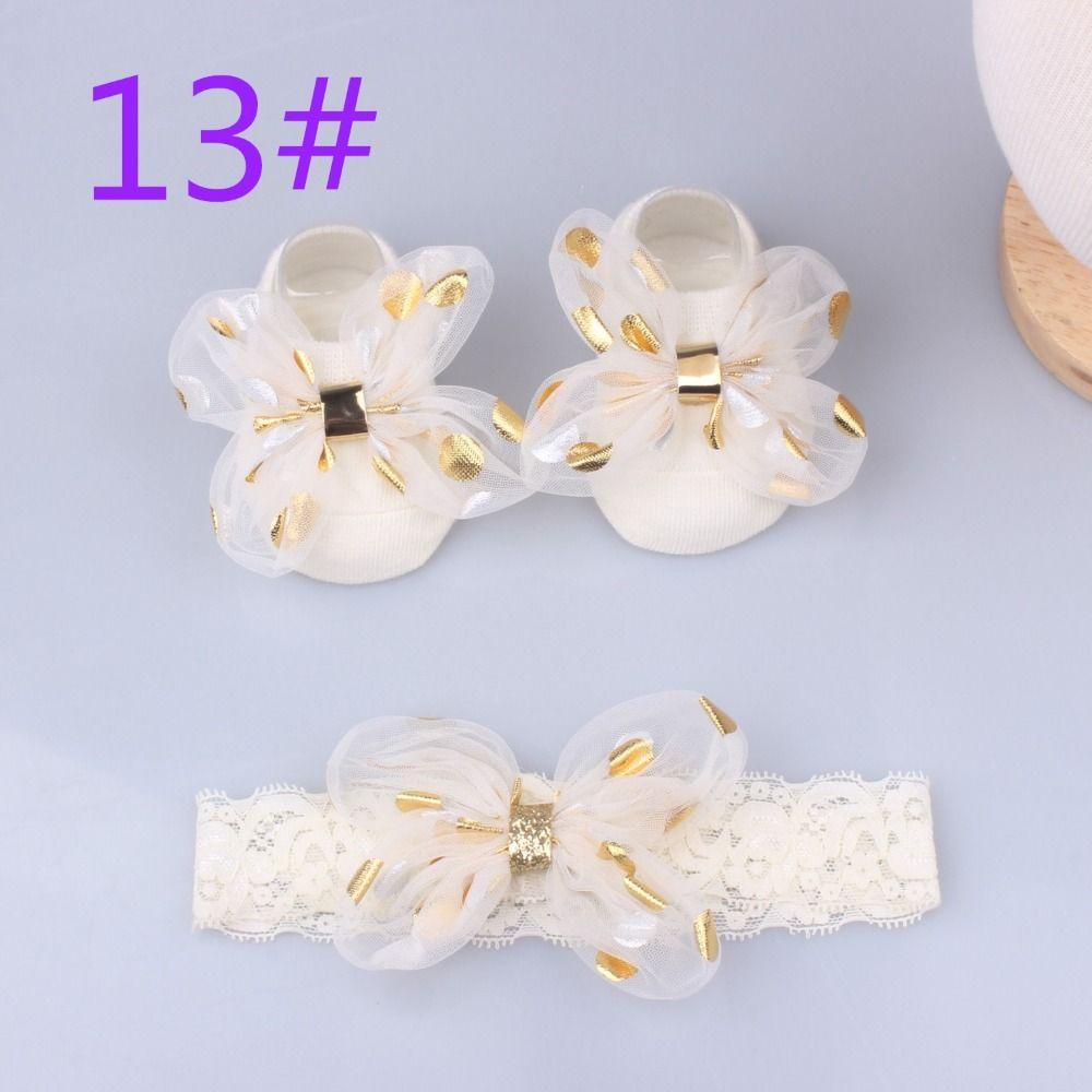 Baumwolle+Spitze Neugeborenen Haarband Perlen Schleifen Mädchen Haar Accessoires Kawaii Baby Stirnband Socken Set