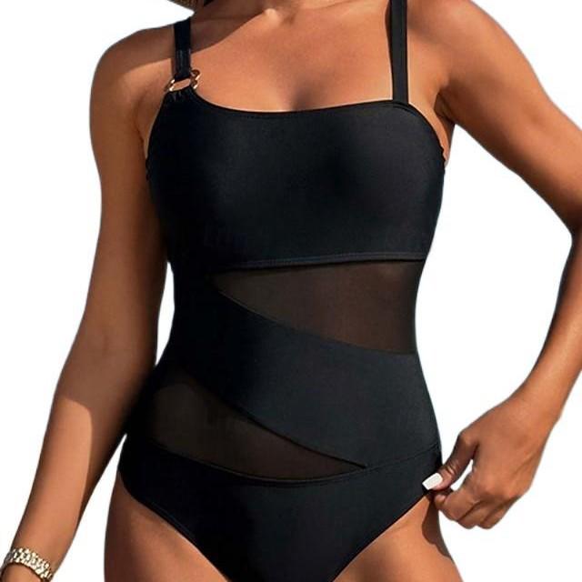 

2024 One-Piece Swimsuit - Women s Sexy Mesh Patchwork Bikini Small чорний