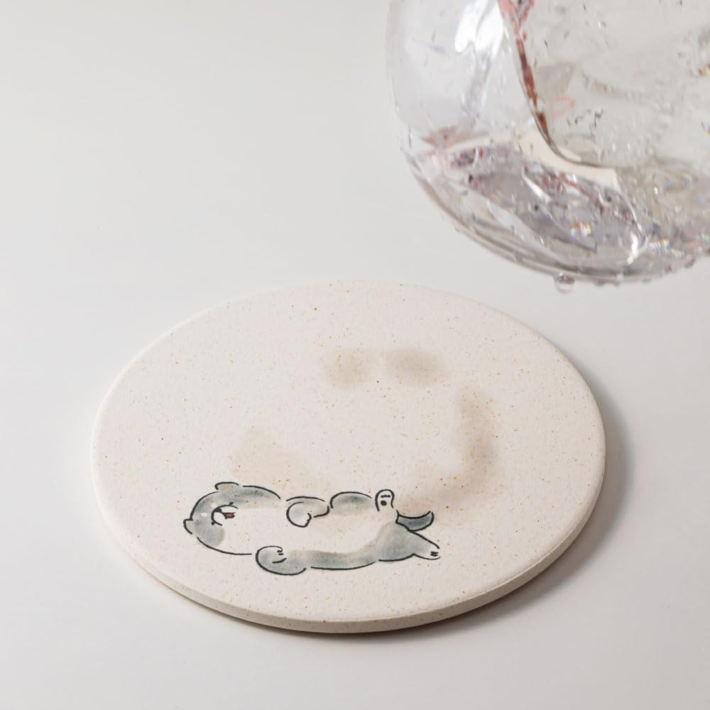 &NE Ceramic Diatomaceous Earth Coaster, "Mameshiba" (Ground), 9.7cm Diameter x 0.6cm Thick, Absorbent Coaster, Made in Japan, Mino Ware,