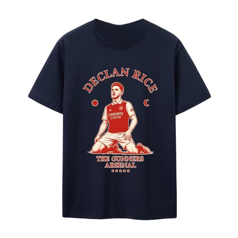 

2025 Mens and Womens Fashion Short Sleeve Arsenal Rice Champions League Celebration Cotton Print Premier League Memorial Fans 4XL