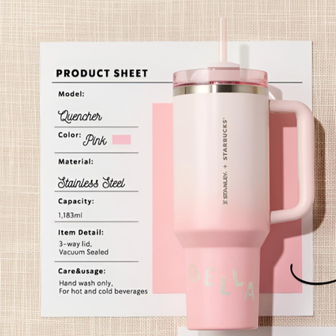 

Корея Starbucks SS Stanley Розовый стакан Quencher 1183 мл – Стильный и прочный спутник для поддержания водного баланса