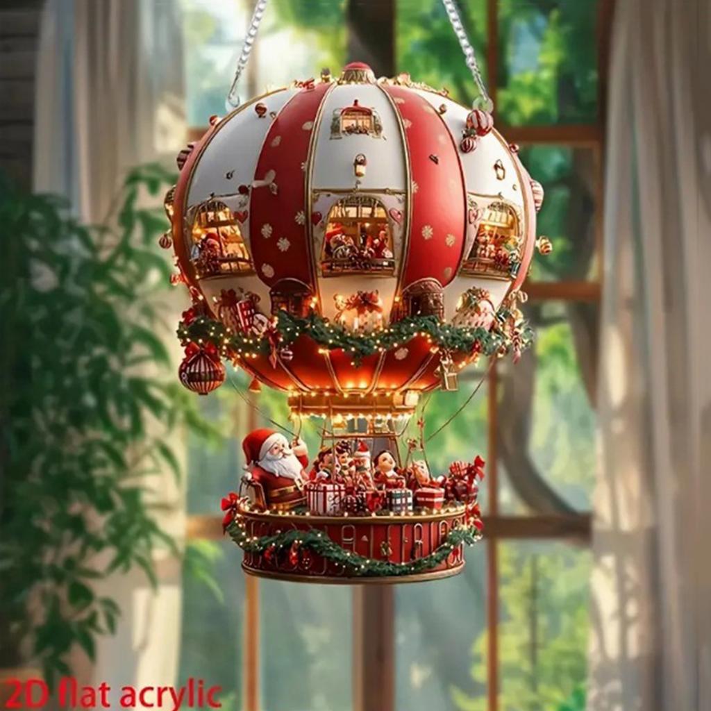 Weihnachts Heißluftballon Weihnachtsmann Acryl Flache Hängedekoration, Schlafzimmer- und Wohnzimmer-Wanddekoration