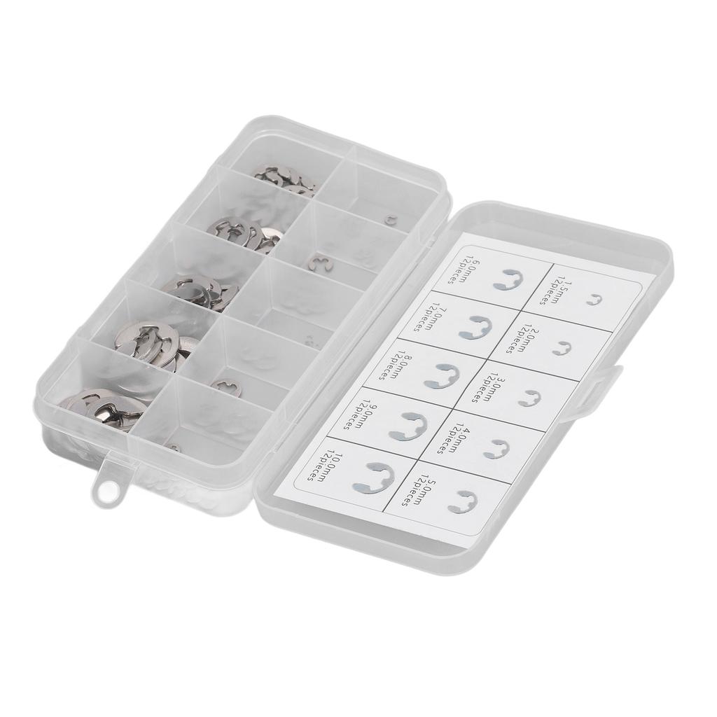 120Pcs E Clip Circlip Retaining Ring 304 Stainless Steel Assortment Set Kit for Bearing