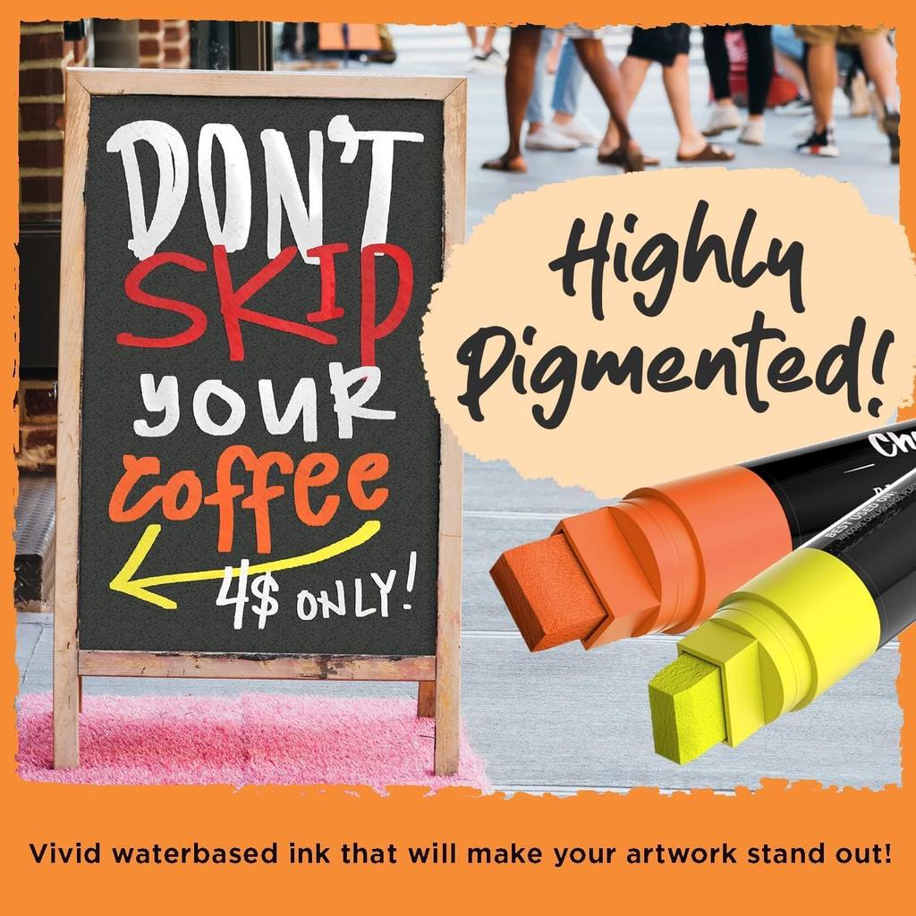 8 Washable Window Markers for Cars - 15mm Jumbo, 3 in 1 Nib, 28g Ink - Liquid Chalk Markers for Chalkboard, Blackboard, Glass, Bistro, Auto, Menu