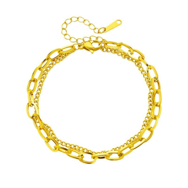 Gold Plated Stainless Steel Double Layer Paperclip Chain Bracelet
