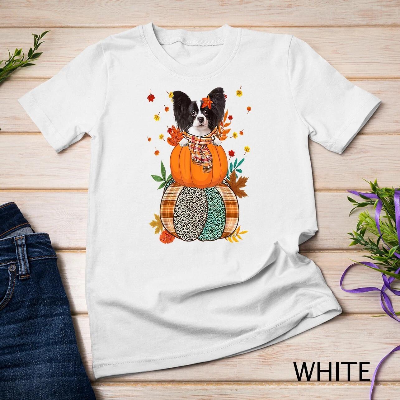 Cute Papillon PumpkinThanksgiving Autumn Dog Lover Unisex T-shirt 3XL