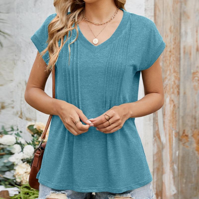 

Spring Summer Leisure Fashion V-neck Striped Trend Loose Top T-shirt XXL