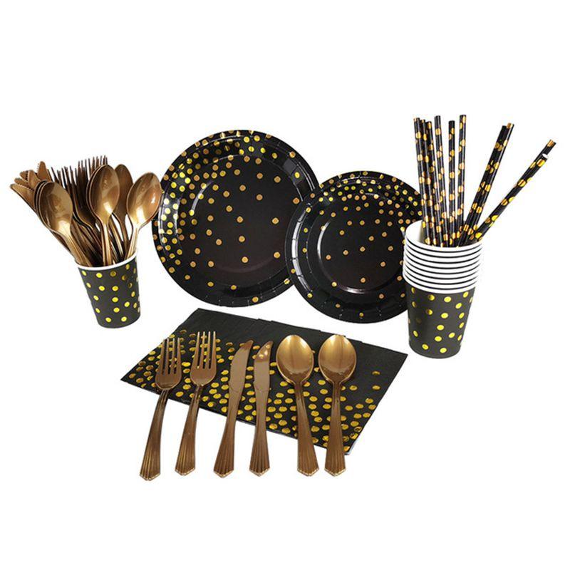 Elegant Black Gold Stamping Party Tableware Supply Perfect For Weddings Birthdays And Baby Showers