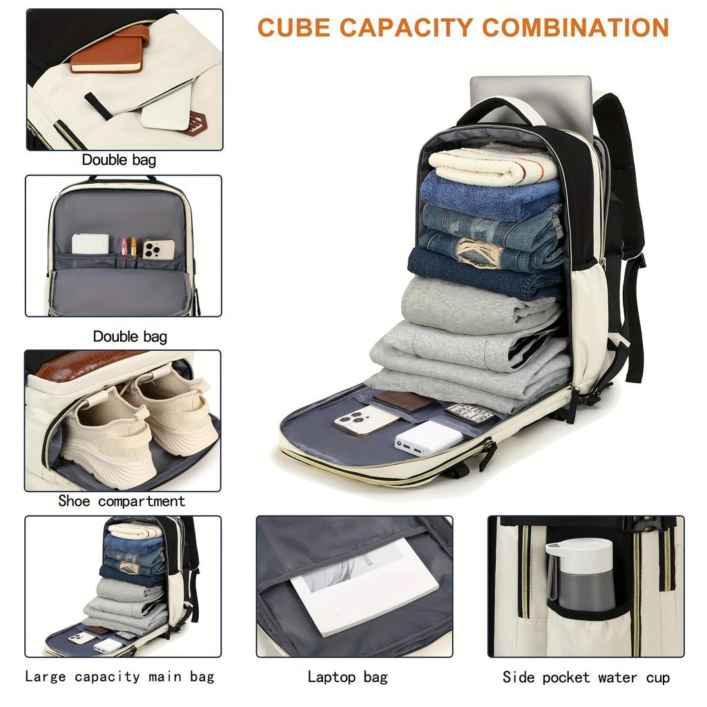 1pc Large Capacity Waterproof Laptop Backpack, Men's And Women's Travel Backpack With Shoe Compartment, Suitable For Business,school