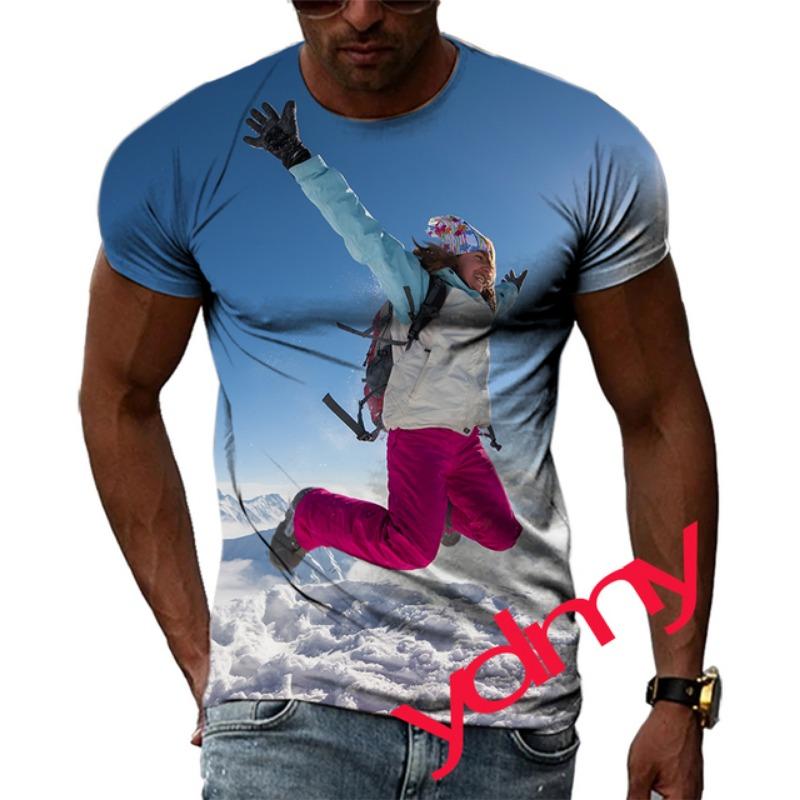 Tide Fashion Summe Parachute Picture Men's T-shirt Casual Print Tees Hip Hop Personality Round Neck Short Sleev Tops