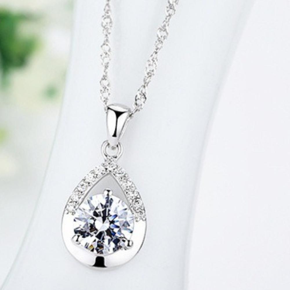 925 Sterling Silver Stylish Simple Water Drop Diamond Zircon Pendant Necklace Birthday Party Anniversary Gift белый