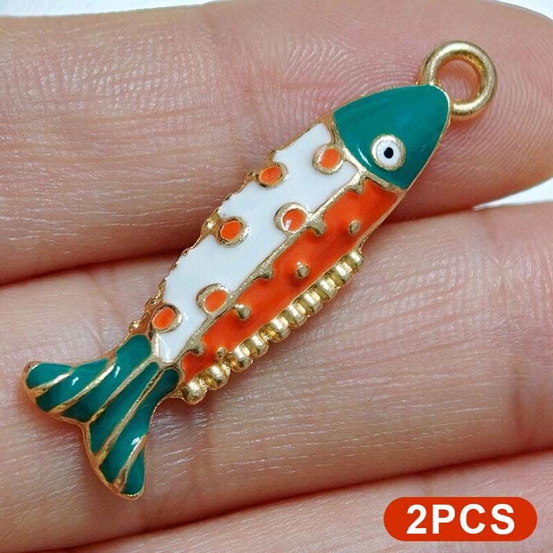 2Pcs Colorful Enamel Fish Charms Cute Design Perfect For Diy Jewelry Making Necklace Bracelet Earring Crafts