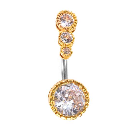 Women 4 Cubic Zirconia Inlaid Barbell Navel Belly Button Ring Piercing Jewelry