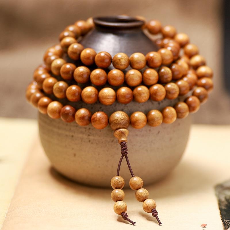 Sichuan Golden Silk Nanmu Agarwood 108-Bead Buddhist Necklace & Bracelet Set