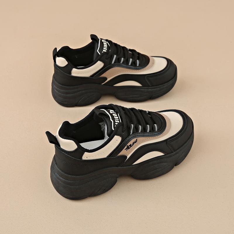 CRLAYDK Chunky Platform Walking Sneakers for Women Dad Lace Up Shoes Leather Wedge Comfortable Sport Running Tennis