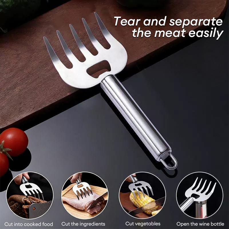 1/2 Pièces Coupe-Viande en Acier Inoxydable Protecteur de Doigt Fourchette à Viande de Cuisine Manche en Bois Manche Long Griffes Outil de Grillade Barbecue