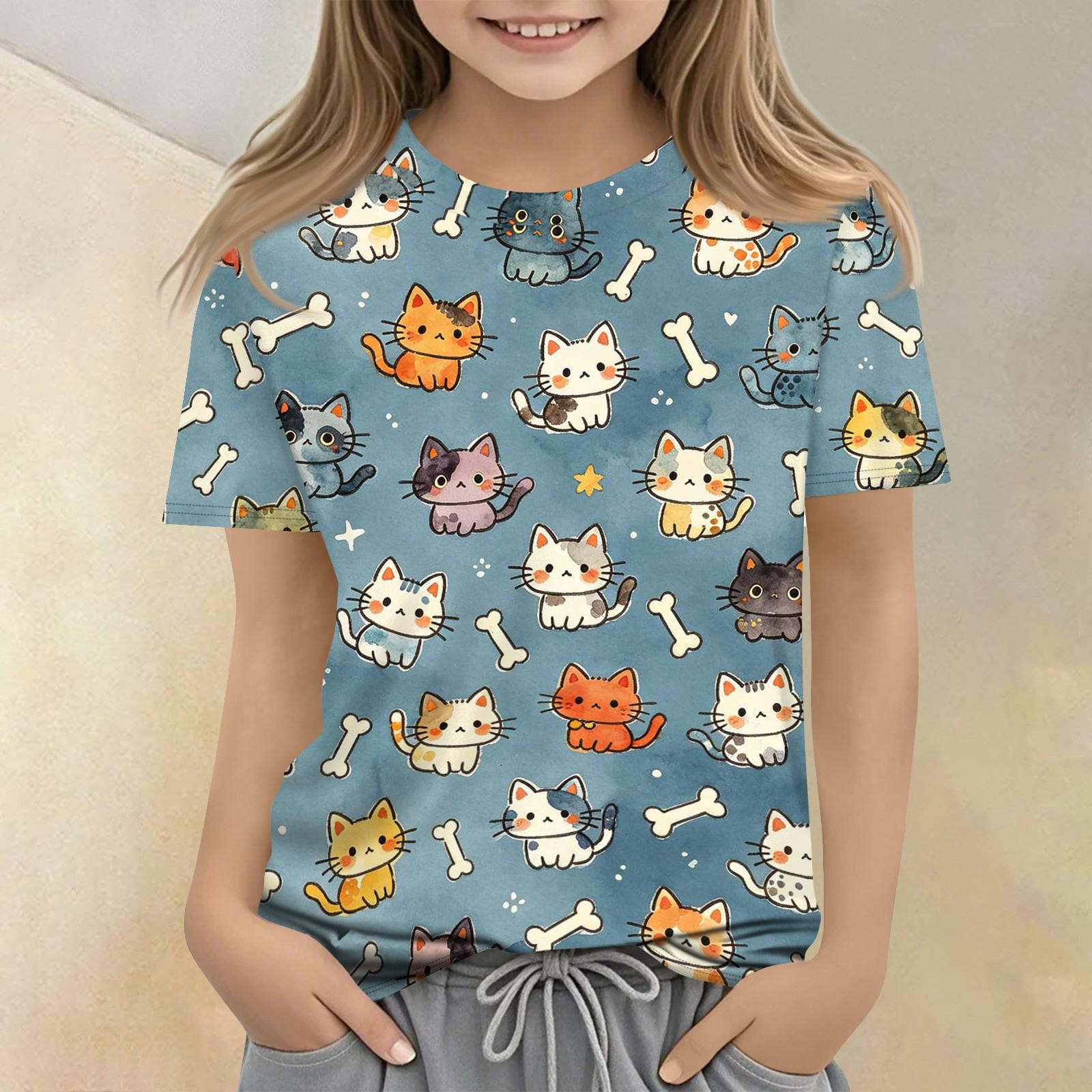 

Kids Animal Print Short Sleeve T Shirt Casual Loose Fit Round Neck Top Soft Comfortable Fabric Suitable for Everyday Wear 150