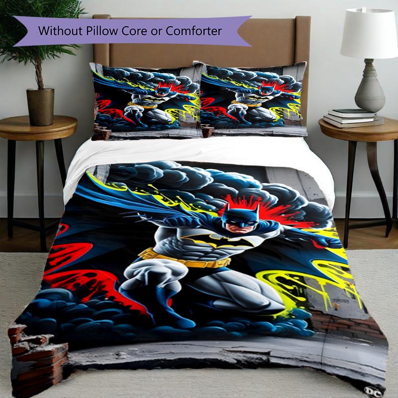 3pcs Duvet Cover Set (1*Duvet Cover + 2*Pillowcase, Without Core),Batman Print Bedding Set, Bedroom Decor, All‑Season, Birthday Gift