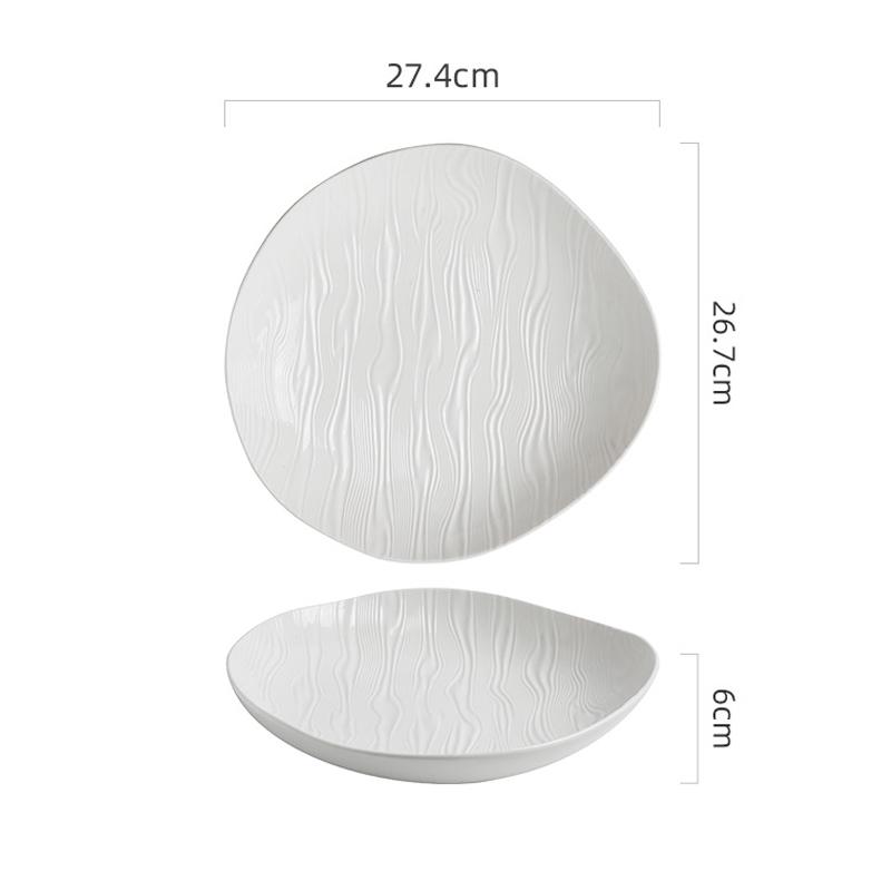 Irregular Ceramic Deep Plate Water Ripple Pure White Salad Plate Thick Soup Plate Dessert Dish Pasta Plates Creative Tableware