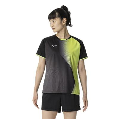Mizuno Koszulka do tenisa stołowego, krótka, rozmiar L, JTTA, rękaw, certyfikowana, odprowadzająca wilgoć, szybkoschnąca, unisex, czarna, (82JAB214)