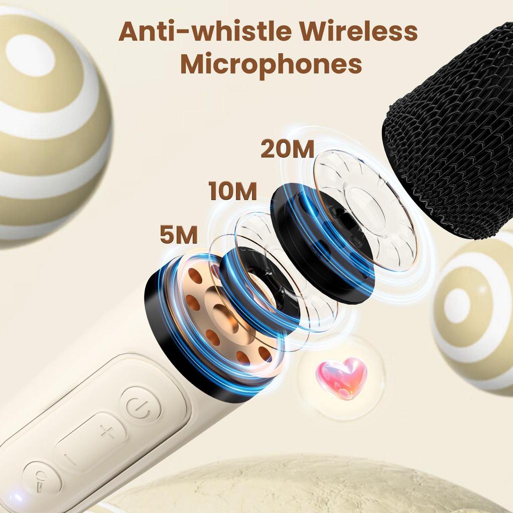 Karaoke Speaker for Kids Adults, Mini Bluetooth Karaoke Speaker with 2 Wireless Microphone and LED Light, Toys for Kids Girls Boys Birthday