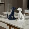 3D Printed Geometric Dog Sculpture Modern Minimalist Desk Decor Matte Black & White