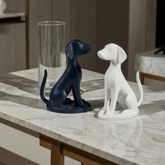3D Printed Geometric Dog Sculpture Modern Minimalist Desk Decor Matte Black & White