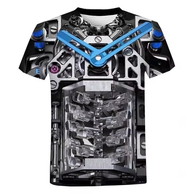 3D Engine Mechanical Print T Shirt Men Fashion Harajuku Style T Shirt Men Kids Summer Streetwear Casual Short Sleeve Tee Tops