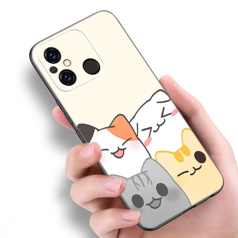 Cute Kawaii Cat Black Case For Xiaomi Redmi 11 Prime 11A 12C 13C A1 A2 Plus A3 12 4G 10 13R 5G 9A 10A 9C 10C 9i 12R Note 9T