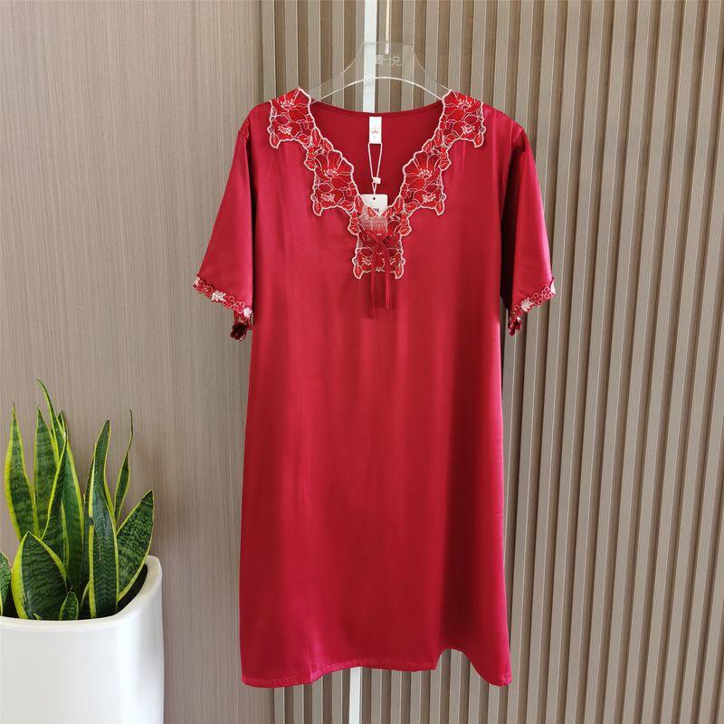 Summer New Arrival Short Sleeve Sleeping Dress Lace V-neck Sexy Dress Suspender Dress Loose Plus Size Silk Nightdress Special Offer