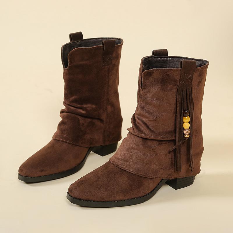 

Women s Fashion Hundred Square Toe Soft Stretch Comfortable Ankle Boots Shock Absorbing Anti-slip Casual Sports Martin Boots 42