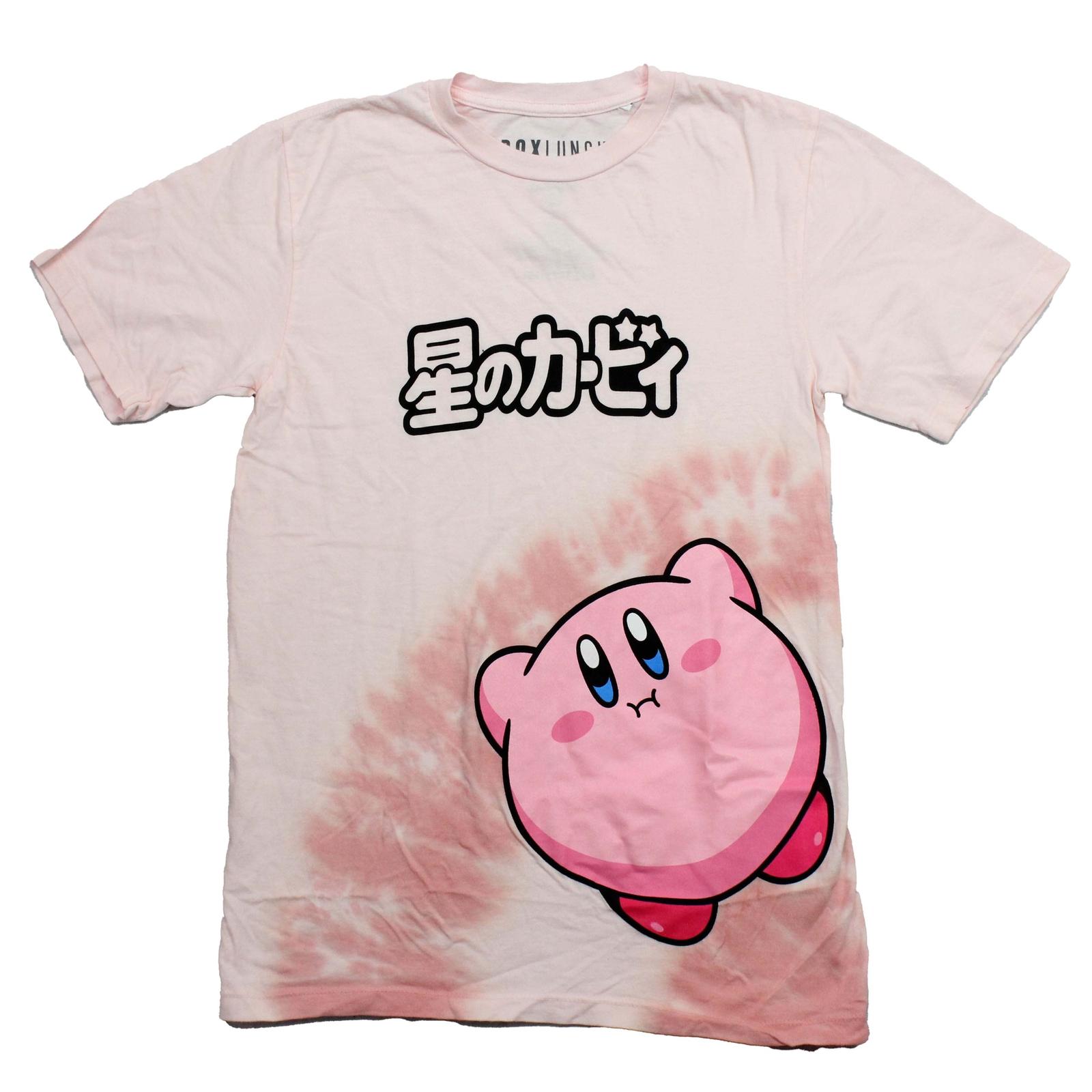Kirby New Adult T-Shirt - Large Kirby Left Corner Tie Dye Black Kanji at Center XXL