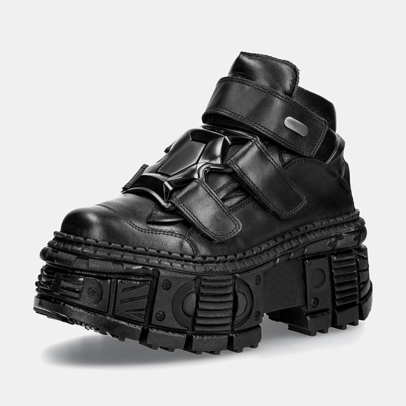 Fashion Women Dark Punk Chunky Shoes Platform Ankle Boots Gothic Style Lace Up Shoes Metal Motorcycle Boots Round Toe Chunky Boots