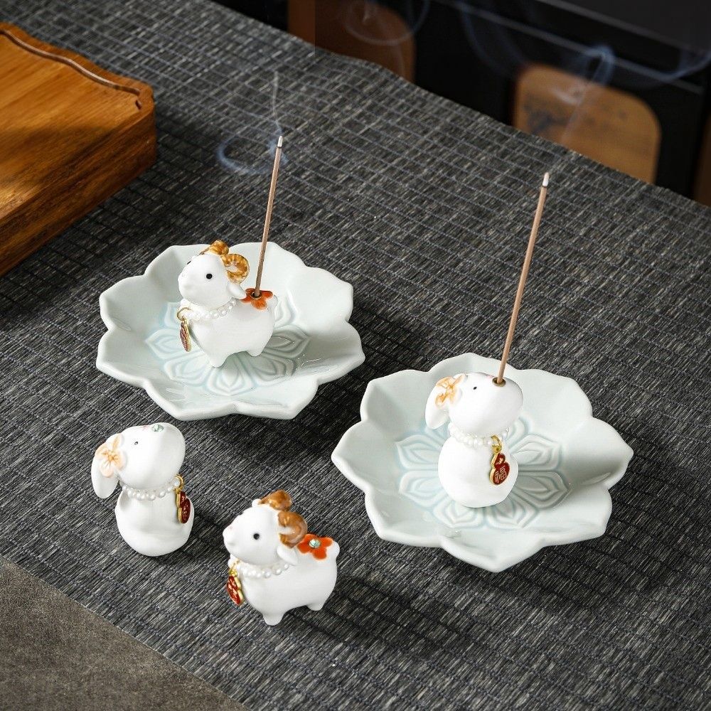 Lamb Bunny Desk Ornaments Zodiac Sheep Incense Holder Incense Stick Burner Year of Sheep