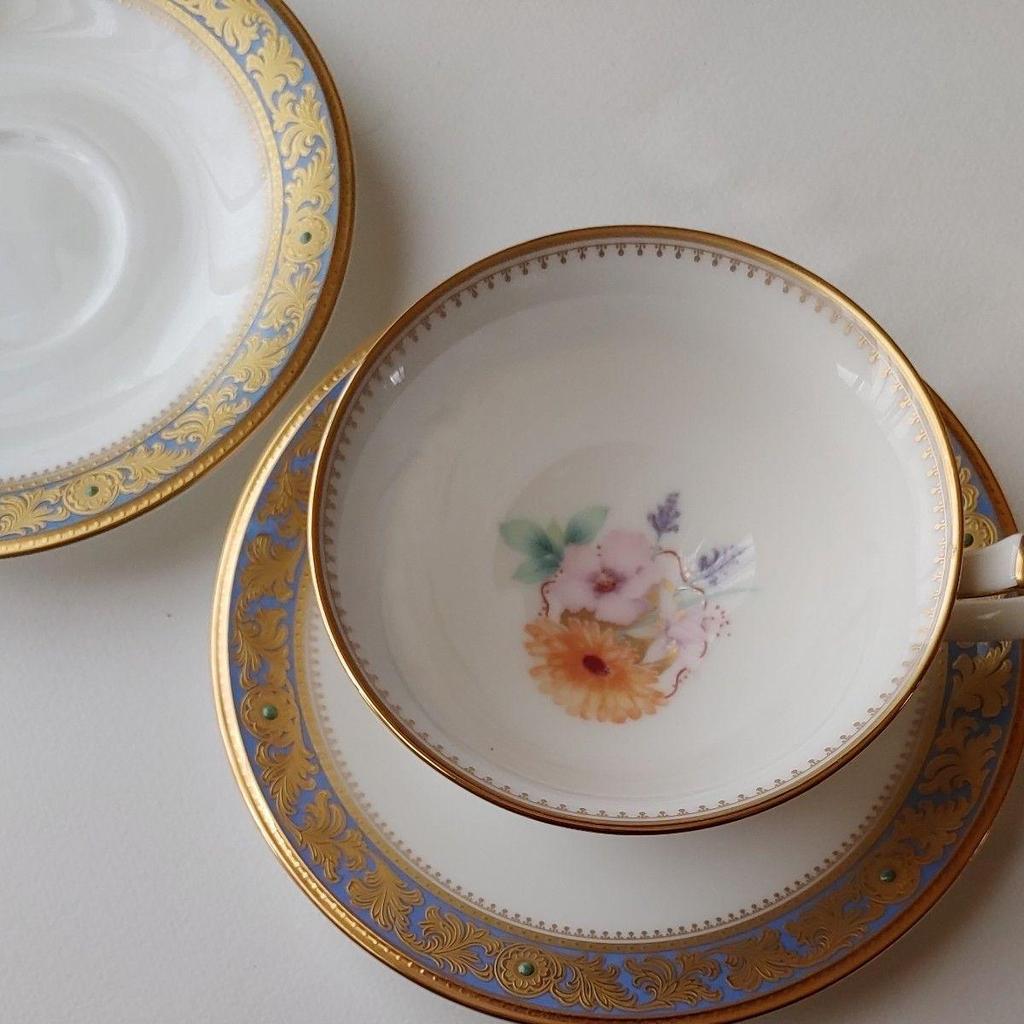 Used Noritake Cup and Saucer, Gold Trim, Floral Pattern, GRAND BROCHE