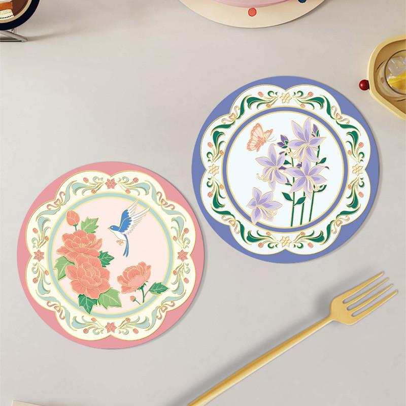 Floral Rubber Coaster Set With Thick Nonslip Material For Home Dining Decor