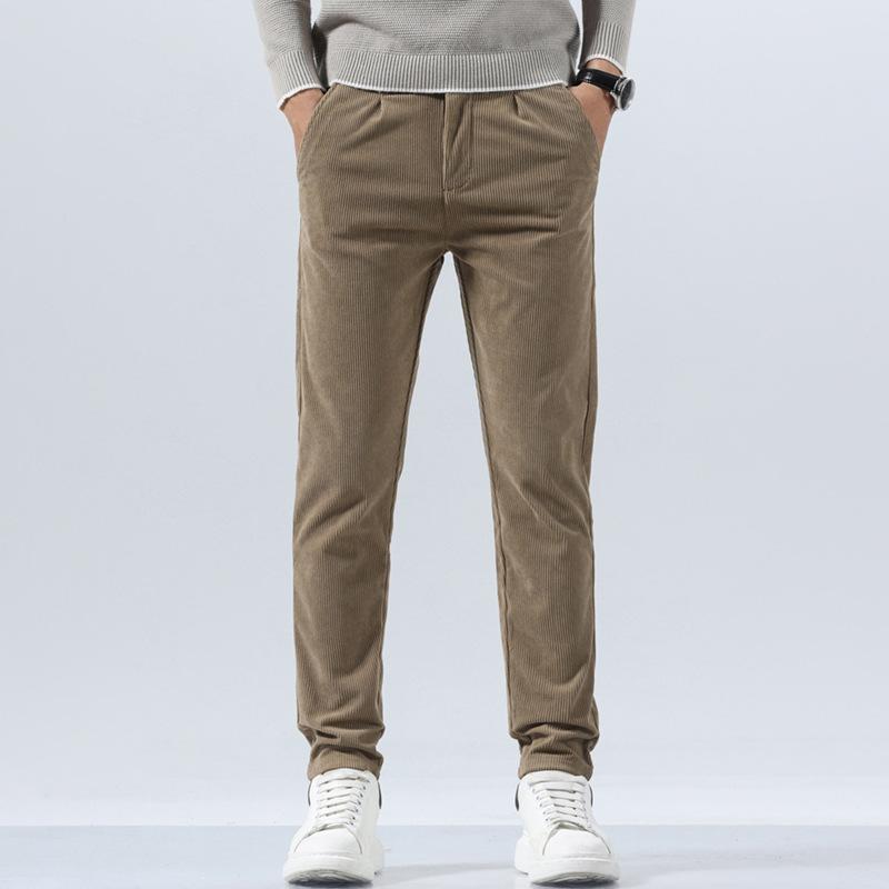 Spring Autumn Men's Corduroy Casual Pants Business Fashion Solid Color Elastic Regular Fit Trousers Male size 29-38