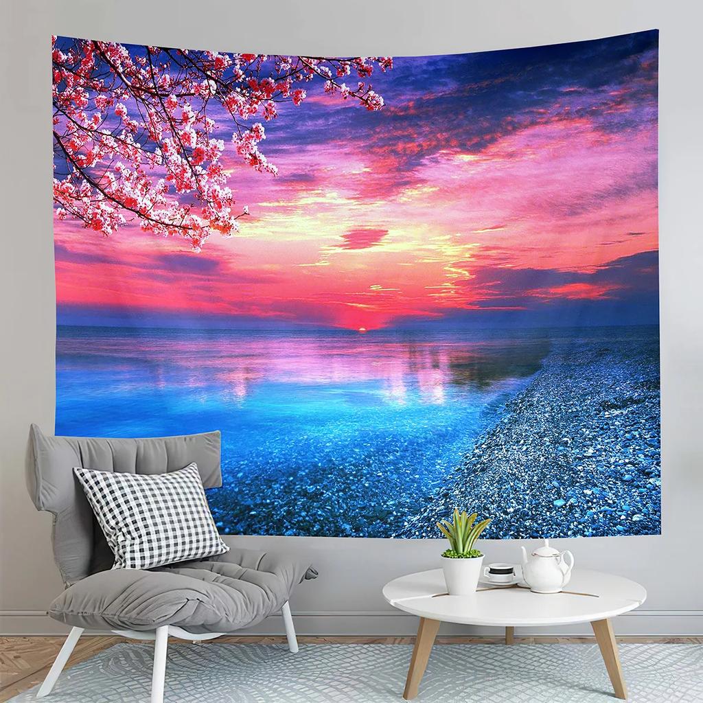 Beach Waves Tapestry Sunset Scenery Tapestry Minimalist Art Tapestry Home Living Room Dorm Bedroom Aesthetics Decor Tapestries