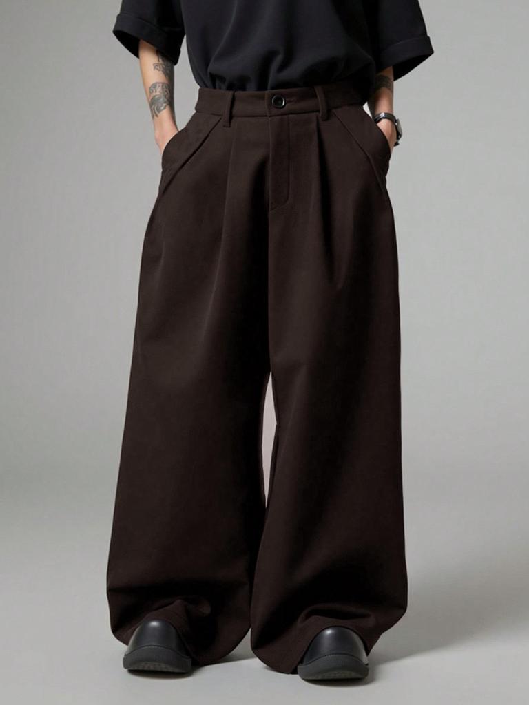 Men's Loose Fit Solid Color Pleated Pants with Pockets – Cross-Border European and American Style