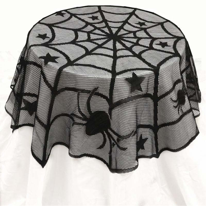 Black Circulars Table Cover Tabletop with Unique Spiderweb Pattern for Modern Dining  Table Toppers Home Textiles