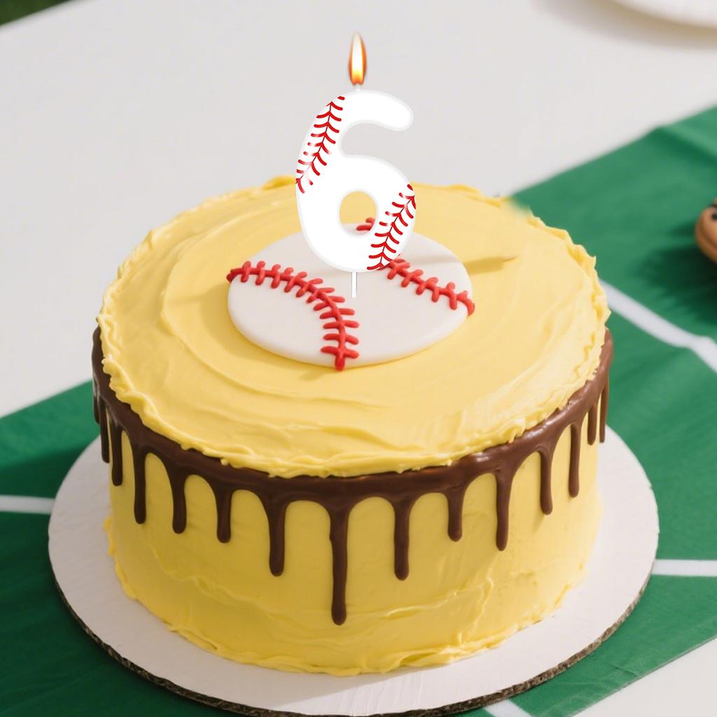 Baseball Themed Birthday White Number0-9 Candles, Boys Girls Kids Happy Birthday Cake Topper Reunions Theme Party Supplies Gifts