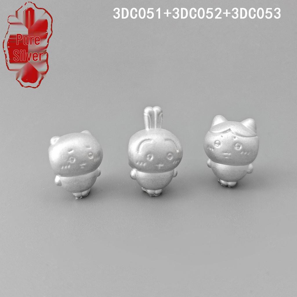 Chiikawa Pure Silver 999 Bead - Kii, Hachi, Nyan, Usagi 3D Design Silver Rope DIY Accessories