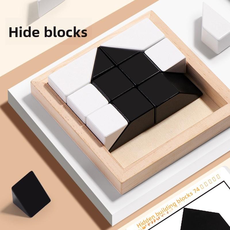 Wooden Hidden Block Puzzle For Kids Educational Logic Thinking Game For Children